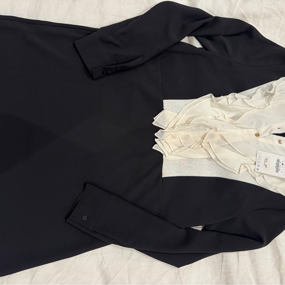 Zara - Black Dress with Cream Ruffle Detail